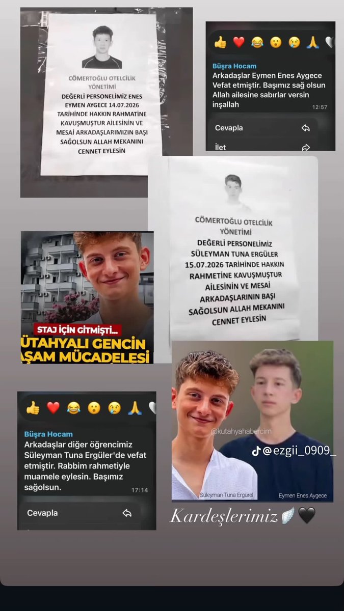 Mvmustafaerdem's tweet photo. İKİ EVLADIMIZI KAYBETTİK, SORUYORUZ: BU ÇOCUKLARIN HESABINI KİM VERECEK?

Süleyman Tuna Ergüler ve Eymen Enes Aygece…
Staj adı altında çalışırken, otel personel lojmanında çıkan yangında hayatlarını kaybeden iki evladımız… https://t.co/gSEFZRE7qI