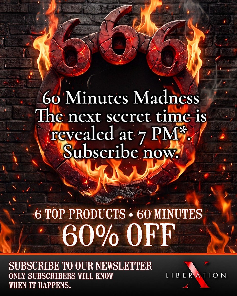 liberationxcom's tweet photo. Our next 60 Minutes Madness is almost here!
Our newsletter goes out at *7 PM (BST) today (20.07.26), revealing the exclusive time slot for our next flash sale.
Subscribers are the only ones who'll know exactly when the event goes live.
https://t.co/e2Nm9l10mq https://t.co/wYlgHOxCJD
