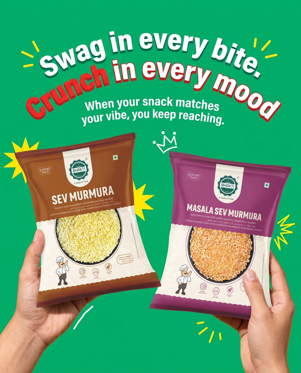 VasudevWorldexp's tweet photo. Match your snack to your vibe! 📷 Whether you're keeping it classic or craving that spicy kick, Bhakti's Sev Murmura has the perfect crunch for every mood. 📷 Which pack are you reaching for today: Classic or Masala? Let us know in the comments! 📷
#SnackTime #BhaktiSnacks https://t.co/8x85UFDsC0