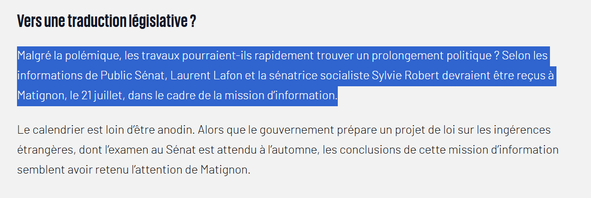 FrDesouche's tweet photo. « Ingérences intérieures » : Laurent Lafon et Sylvie Robert présenteront demain, mardi 21 juillet, leur rapport à Sébastien Lecornu. https://t.co/r9YJVFkWbb