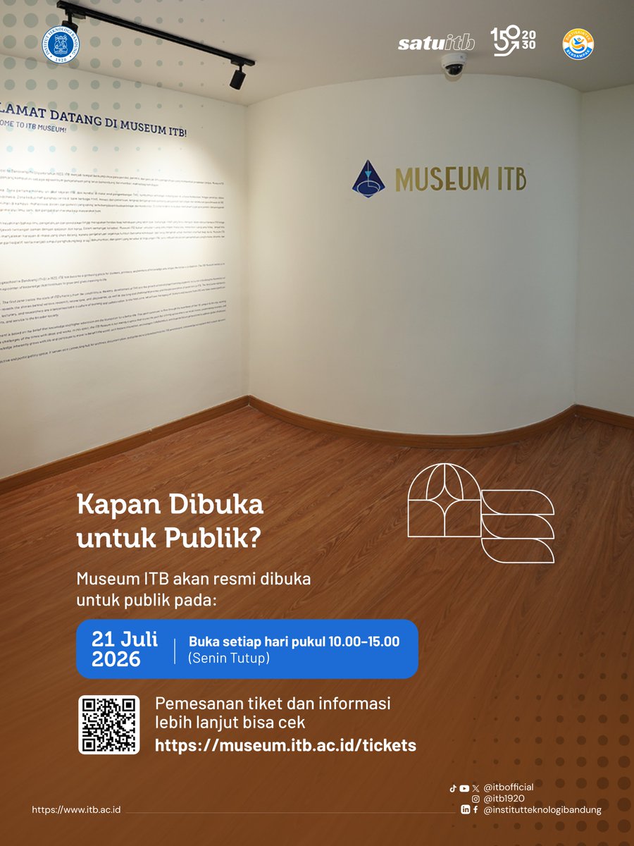 itbofficial's tweet photo. Kabar gembira buat kamu yang sudah menunggu berkunjung ke Museum ITB! 

Mulai 21 Juli 2026, Museum ITB resmi dibuka untuk publik. Beragam instalasi interaktif dan wahana edukasi kini siap menemani pengalamanmu menjelajahi sains, teknologi, seni, dan sejarah di ITB. https://t.co/NfLp3zupwN