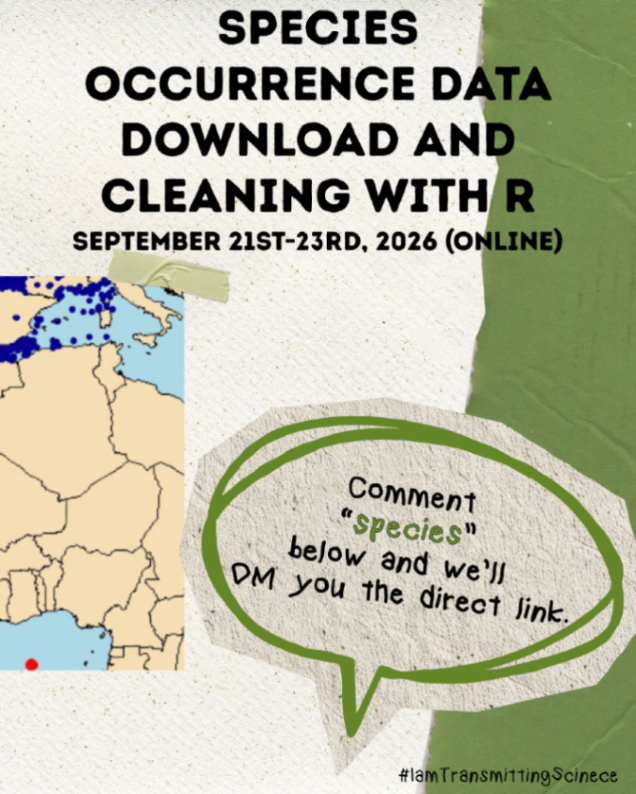 TransmitScience's tweet photo. Registration is now open for our new edition of Species Occurrence Data Download and Cleaning with R.

https://t.co/ZH3BHRqCGf https://t.co/BzJ2P0QRtg