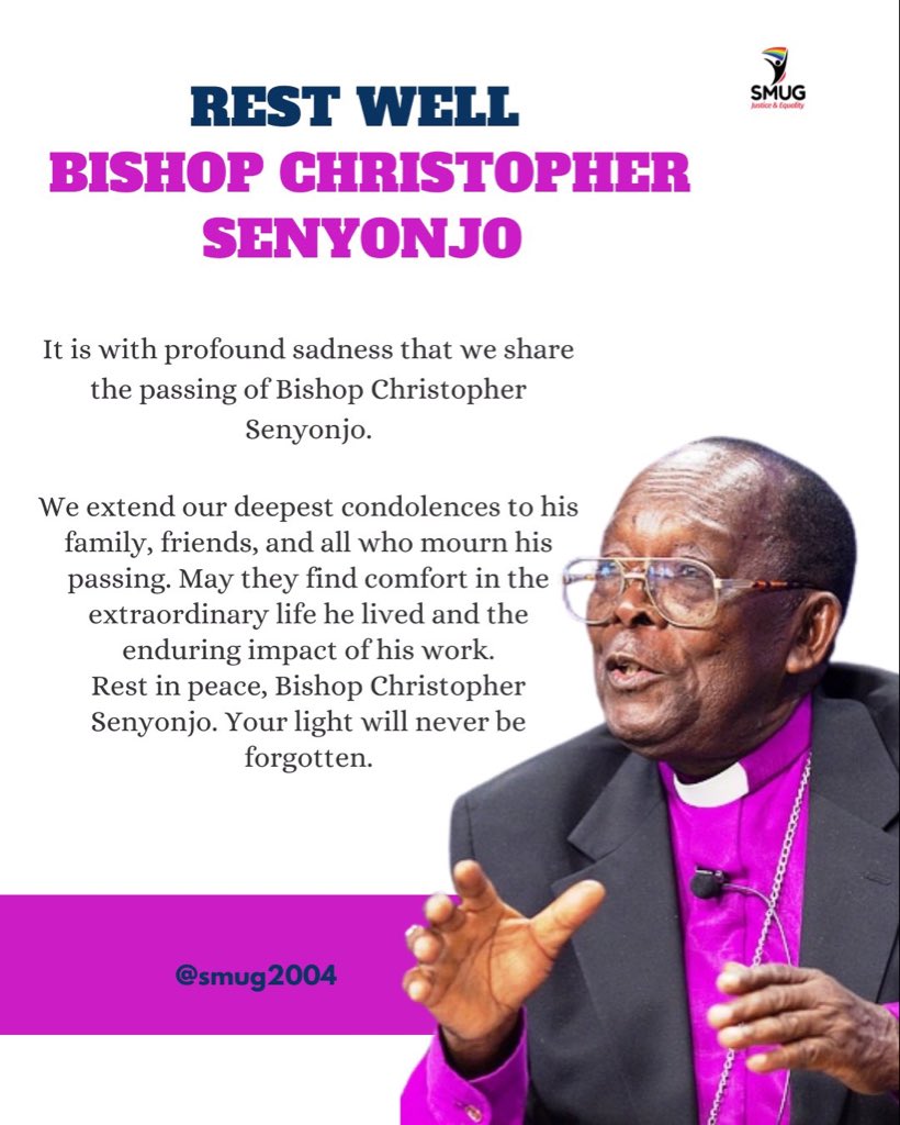 frankmugisha's tweet photo. Deeply saddened by the passing of Bishop Christopher Senyonjo. A fearless ally to Uganda’s LGBTQ+ community, he stood for love, justice, and human dignity when many would not. His compassion, courage, and legacy of inclusion will live on. Our deepest condolences to his family, friends, and all who knew and loved him.🙏🏾