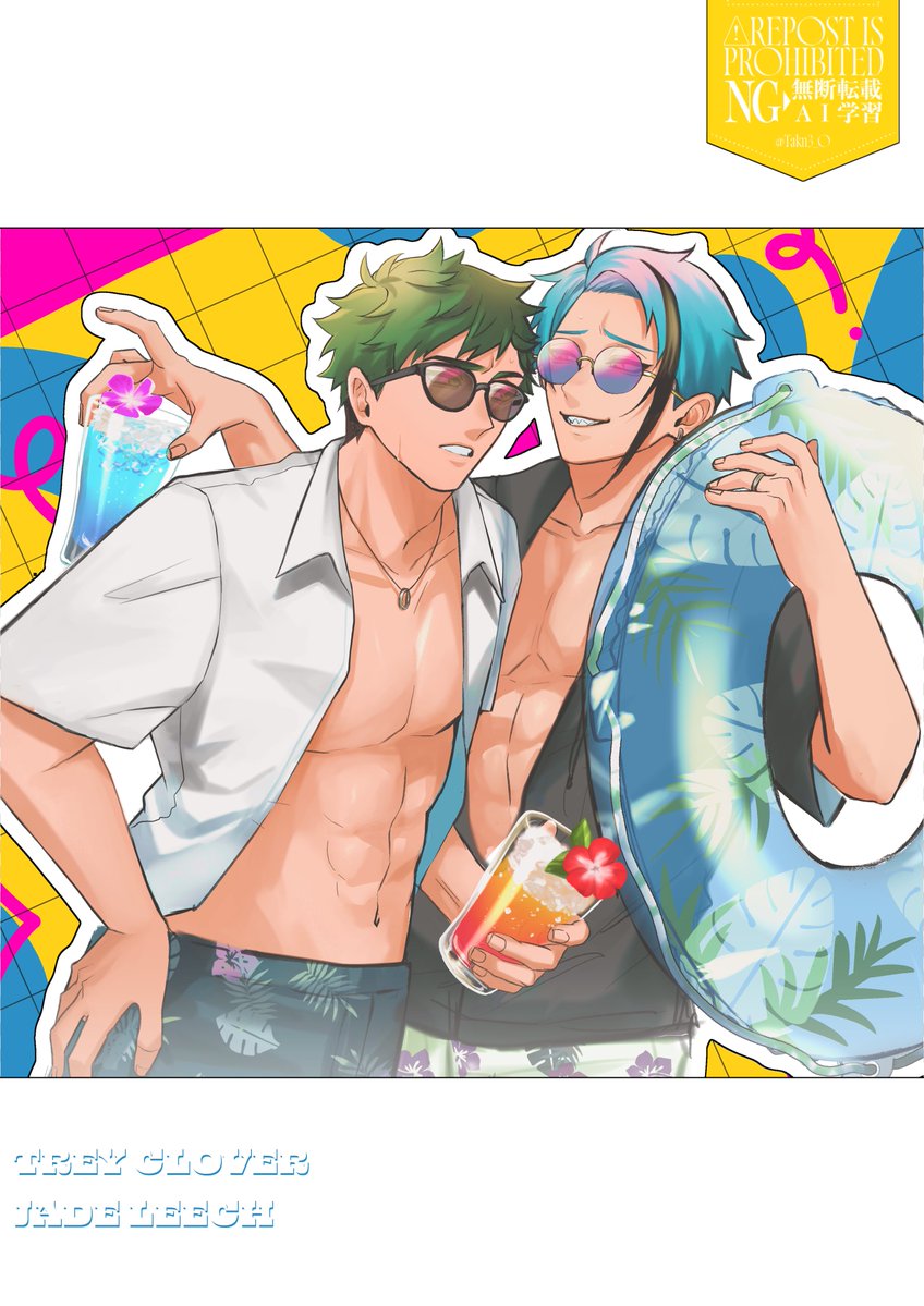 Takn3_O's tweet photo. #サマトジェ
開催おめでとうございます🎶

1枚ｲﾗｽﾄを寄稿してますナイトプール行く(前)浮かれトレジェイ~🌺 
会期中に行ってる様子(2,3枚目+α)をあげられたらってカンジ❕ヨロです✊🤍 https://t.co/5Vywr0Mt7K