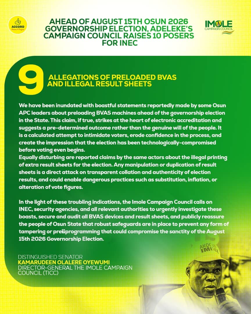 FatihaOlunlade's tweet photo. "AHEAD OF AUGUST 15TH
OSUN 2026 GOVERNORSHIP
ELECTION , ADELEKE'S CAMPAIGN COUNCIL RAISES 10
POSERS FOR INEC"
#Feyati4Imole
#Evidencechoke
#Imoleagain
#wewantAdemolatill2030 https://t.co/1LPY8utuaR