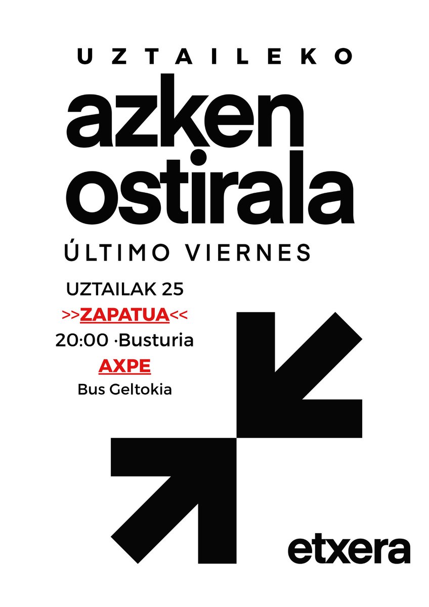busturiaurrera's tweet photo. ↘️ BUSTURIA ↙️
>>>ZAPATUA<<<
SANTIAGO AXPE
20:00 · Bus Geltokian
#etxera 🗝️
#sarebusturia https://t.co/d77a6JNMkD