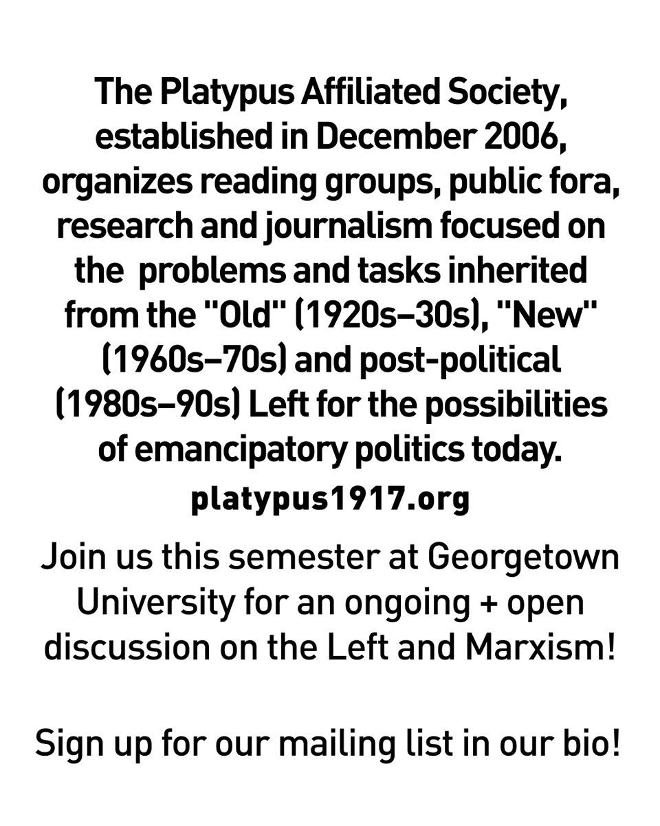 platypus_dc's tweet photo. "The Left is dead! Long live the Left!"

What problems and tasks were inherited from the "Old" (1920s-30s), "New" (1960s-70s), and post-political (1980s-90s) Left? How do they inform the possibilities for emancipatory politics today?

More information at https://t.co/trwphtmSAy https://t.co/okgiM0KEzW
