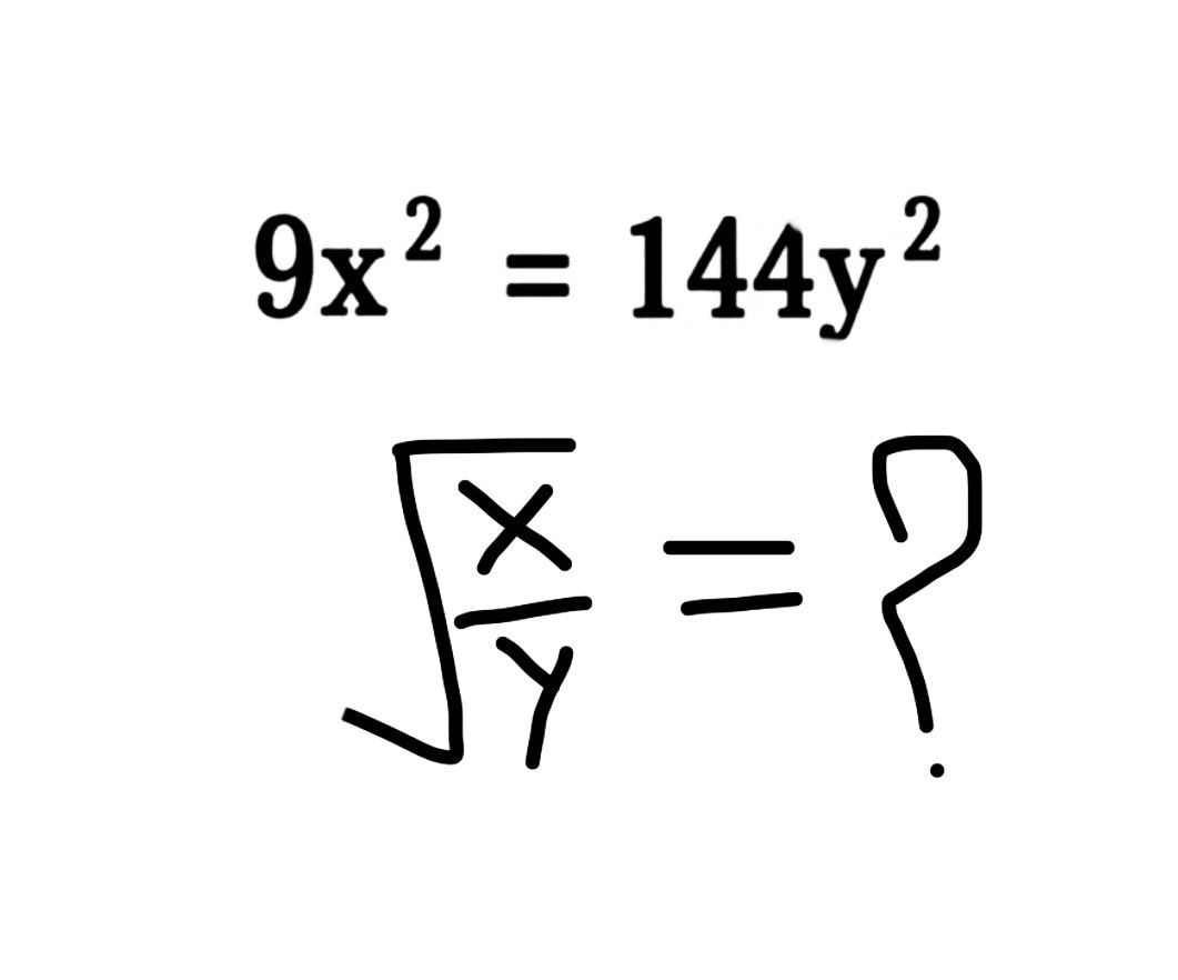 mathtech789's tweet photo. 9x^2=144y^2
(x/y)^1/2=? https://t.co/CQnN7cConW