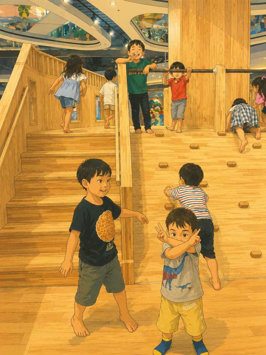 ffNXQ5Xwyd56823's tweet photo. 今日は海の日🌊(7/20)

小学1年生の長男、年長の
次男そして未満児の三男を連れて、イオンの子どもの遊び場へ
行ってきました。
木のぬくもりに包まれた自然を感じられる優しい空間。子どもたちは元気いっぱいに走り回り笑顔あふれていました😊
ママはお仕事なので今日はババの出番❣️頑張りました。 https://t.co/Y9N2Erxkvh