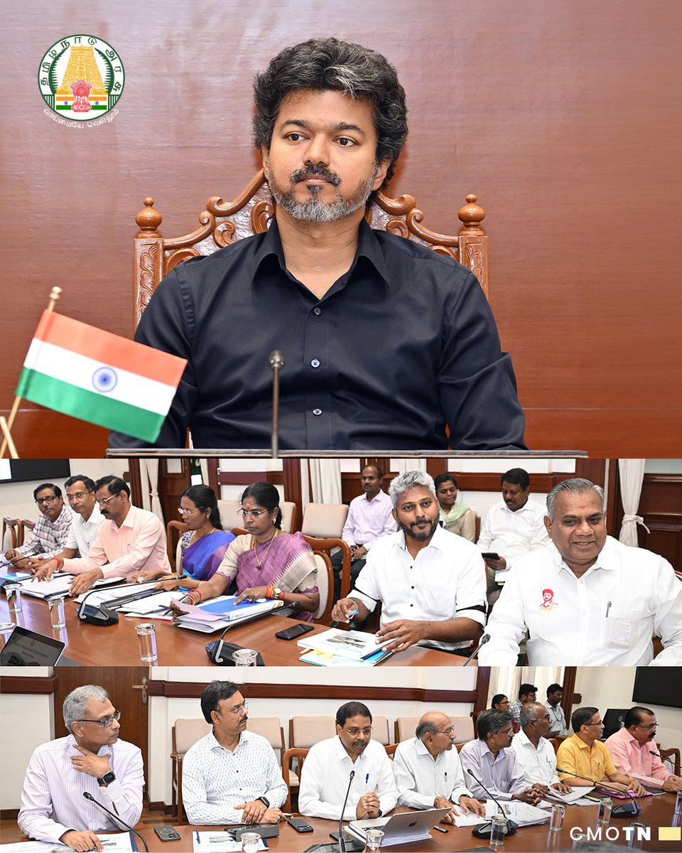 CMOTamilnadu's tweet photo. மாண்புமிகு தமிழ்நாடு முதலமைச்சர் திரு.ச.ஜோசப் விஜய் அவர்கள் தலைமையில் இன்று (20.7.2026) தலைமைச் செயலகத்தில், நீர்வளத் துறையின் திட்டங்கள் மற்றும் செயல்பாடுகள் குறித்த ஆய்வுக்கூட்டம் நடைபெற்றது.
#CMJosephVijay‌ https://t.co/24J7ccqWGB
