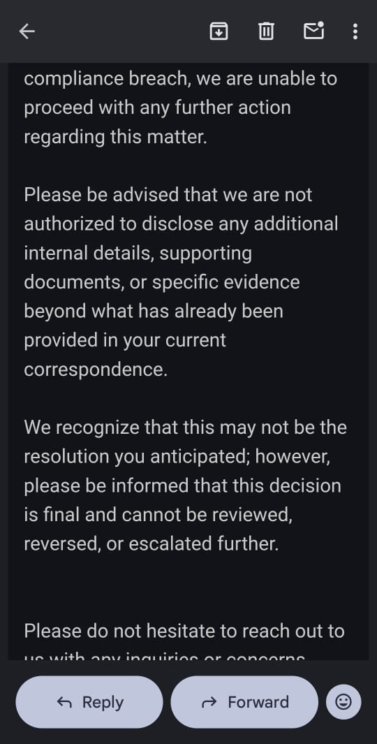 MaxamedNuu60049's tweet photo. FundingPips permanently closed all of my accounts, accused me of violating their rules through a “shared Device ID,” but refused to provide any evidence to support team @fundingpips @Khldfx @avikkfp @propscamReport
@coachblueforex https://t.co/HBHC0iKt3E