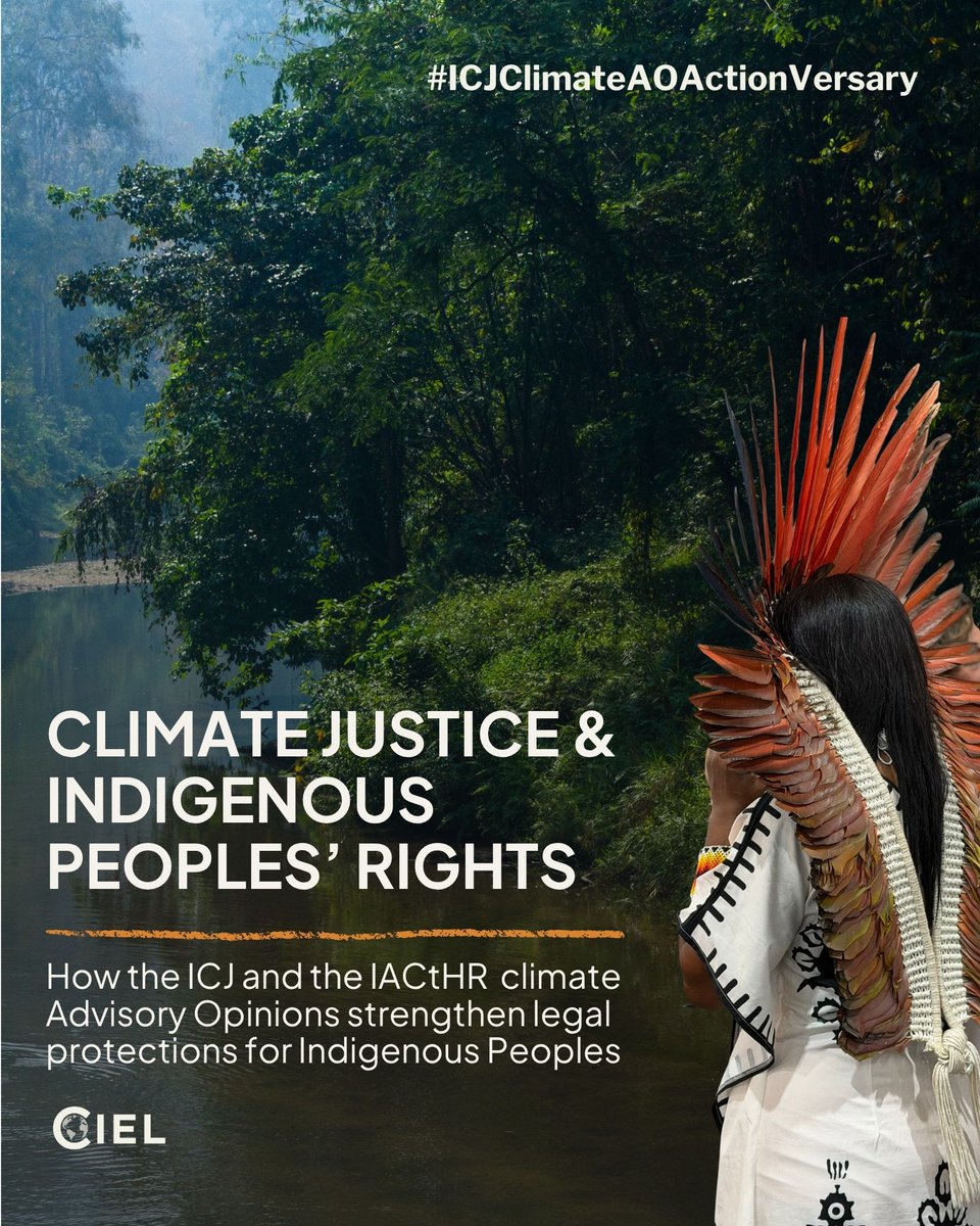 ciel_tweets's tweet photo. ⚖️This week, the  world’s highest court’s historic ruling clarifying  States’ responsibility on climate change turns 1⃣ year old.

Together with the @IACourtHR opinion, the @CIJ_ICJ climate ruling marked a significant moment for climate justice &amp; #IndigenousPeoples' rights.

A 🧵 https://t.co/MvMlbxYOlo