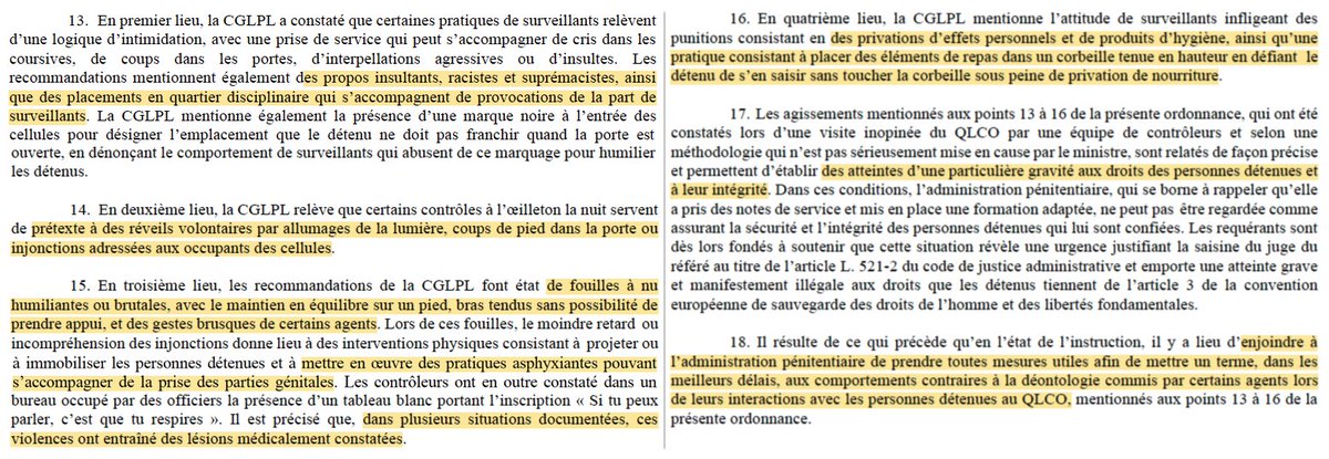 N_Hervieu's tweet photo. Violences sur les détenus : En référé, il est enjoint de cesser les (édifiantes) brutalités infligées par les surveillants aux détenus de la prison de Condé-sur-Sarthe.

Dont des :
- Propos « racistes et suprémacistes »
- Humiliations &amp; graves atteintes
- Privations de nourriture https://t.co/TzC0GhG8E4