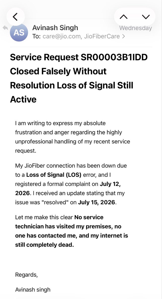 ayansingh101's tweet photo. Hello @JioCare @reliancejio complaint raised on 12th july but couldn’t attended and resolved https://t.co/iCjw1Pjid4