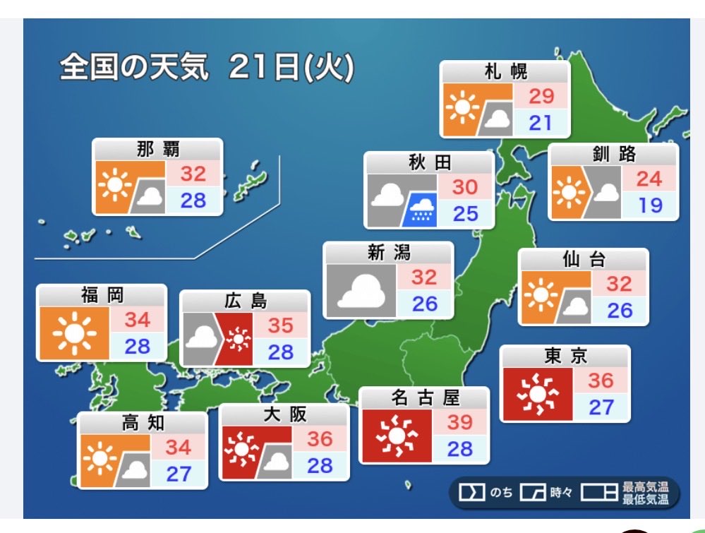 tall_jun's tweet photo. 7月21日の
　天気痛・気象病予報です

西日本や東日本は
太平洋高気圧に覆われます
強い日差しが照りつけ💦
体温並みの暑さとなる見込みです🥵

万全な熱中症対策が必須です‼️

北日本は前線の影響を受けます
雨の降るところがある見込みです☔️ 

＃熱中症警戒アラート 
＃ネッククーラー
＃酷暑日 https://t.co/2dSjoUHnpu