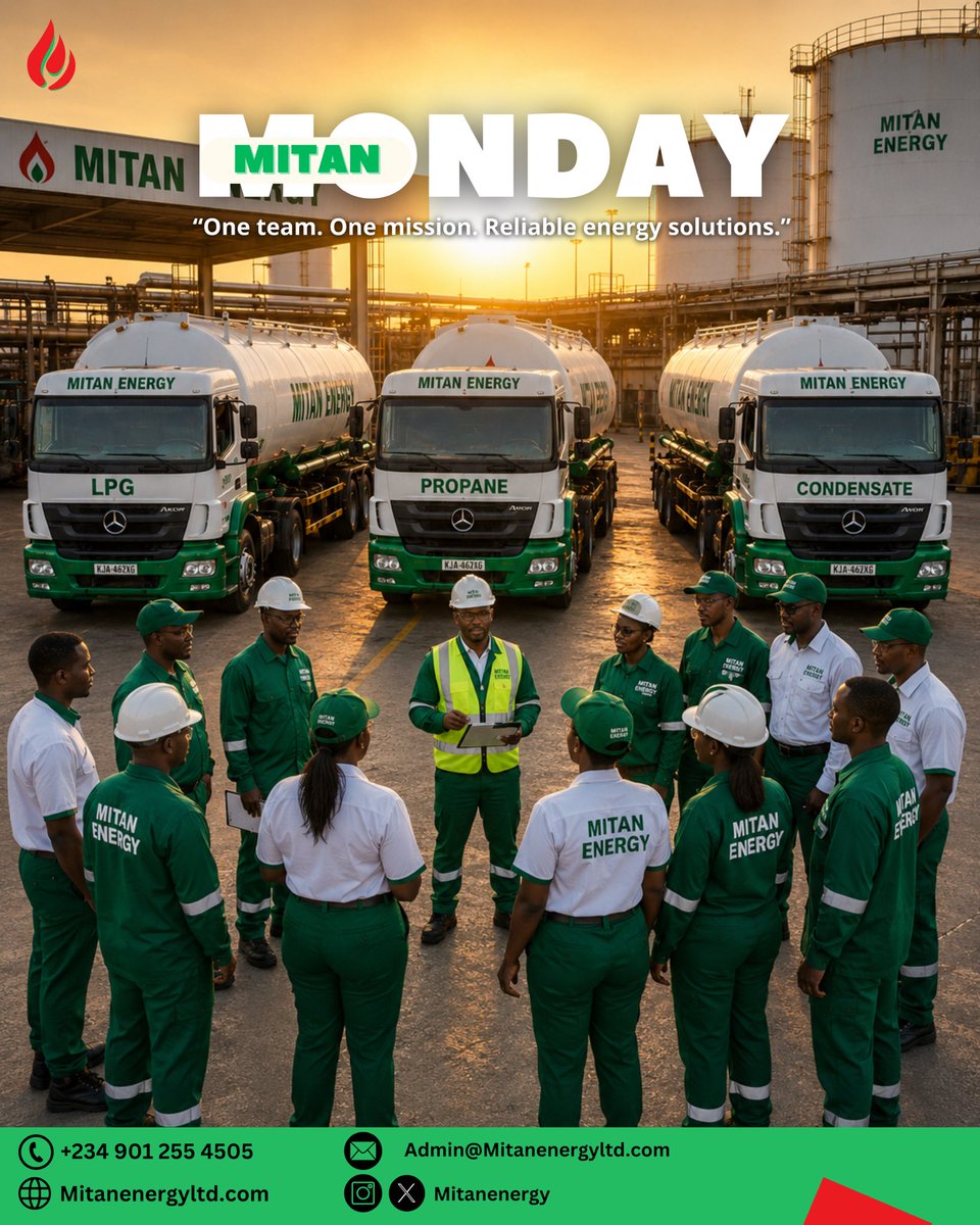 mitanenergy's tweet photo. This Monday, our team is ready to deliver reliable LPG, Propane, and Condensate solutions that keep homes, businesses, and industries moving across Nigeria.

#MondayMotivation #MitanEnergy #ReadyForTheWeekAhead #EnergySolutions https://t.co/Iz1UwdGItQ
