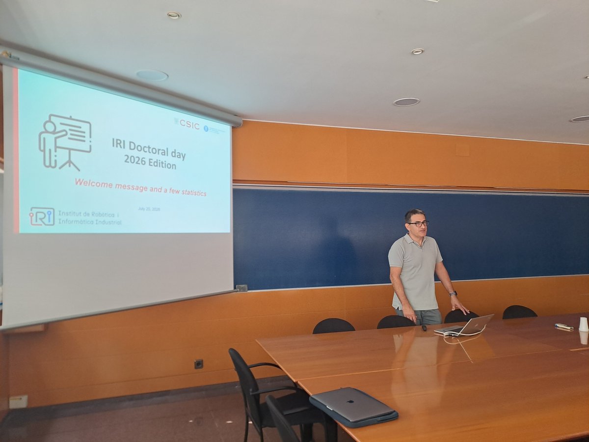 IRI_robotics's tweet photo. 📚 The IRI Doctoral Day has started!
💬 Juan Andrade opens the session with a welcome message and sharing some statistics
💡 Today 15 PhD students will present their work!
#IRI #PhDday26 #DoctoralDay #Research https://t.co/sG55dQ1lbT