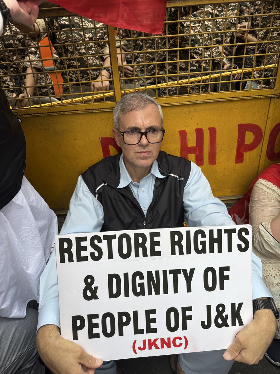 OmarAbdullah's tweet photo. We were stopped from getting to Jantar Mantar &amp; stopped from protesting peacefully for what is rightfully ours but we were not silenced. This is only the beginning of our struggle for statehood, our rights, our dignity and everything that was taken away from us. https://t.co/tSMwtPLmqI