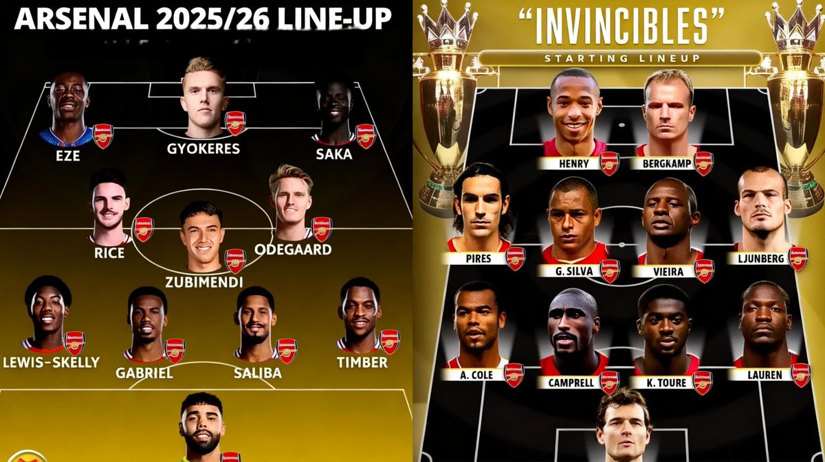 BuloidentityB's tweet photo. 🚨 Arsenal fans, settle this once and for all... 👀
The 2003/04 Invincibles 🏆 vs Arsenal 2025/26 🔥
Who wins over 90 minutes? 🤔
❤️ = Invincibles
🔥 = Current Arsenal
#Arsenal #COYG #PremierLeague #Invincibles #ThierryHenry #PatrickVieira #BukayoSaka #DeclanRice #FootballDebate #FootballFans