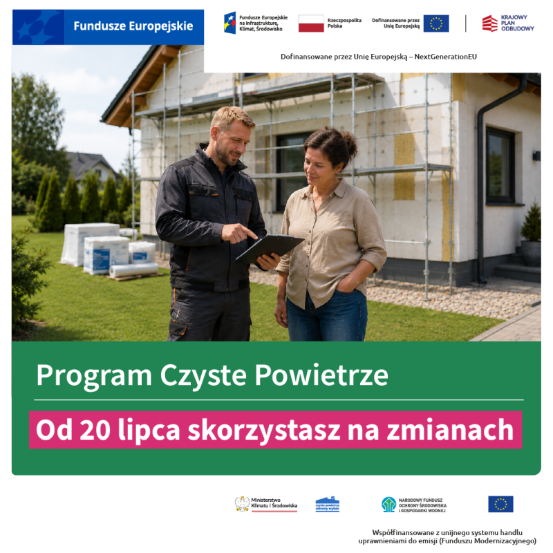 NFOSiGW's tweet photo. 🏠 Rozwijamy program Czyste Powietrze. Od 20 lipca 2026 r. korzystne zmiany dla beneficjentów ⤵️

Łatwiejszy dostęp do dotacji, wyższe wsparcie na termomodernizację i więcej czasu na realizację inwestycji w ramach zaliczki - od dziś, 20 lipca 2026 r. obowiązują nowe zasady programu Czyste Powietrze.

Zmiany są efektem konsultacji społecznych, w których uczestniczyli https://t.co/YMg5dqjk9b. właściciele domów, gminy, operatorzy, WFOŚiGW oraz przedstawiciele branży wykonawczej.

Najważniejsze zmiany:
✅ rozszerzenie wyjątków dotyczących okresu posiadania nieruchomości,
✅ wzrost maksymalnych stawek dotacji na wybrane prace termomodernizacyjne o 10%,
✅ wydłużenie czasu realizacji prac objętych zaliczką ze 120 do 180 dni,
✅ prostsze potwierdzanie wykonania inwestycji,
✅ możliwość samodzielnego przygotowania roboczej wersji wniosku przez osoby korzystające z pomocy operatora,
✅ doprecyzowanie zasad korzystania z Listy ZUM.

Od 2027 r. program będzie wspierał najbardziej efektywne energetycznie źródła ciepła. Dofinansowanie nie obejmie ogrzewania elektrycznego innego niż pompy ciepła. 🌿

🛡️ Fundamenty reformy pozostają bez zmian ⤵️
Nadal obowiązują https://t.co/YMg5dqjk9b.:
🔹 audyt energetyczny,
🔹 świadectwo charakterystyki energetycznej,
🔹 system operatorów,
🔹 limity kosztów kwalifikowanych,
🔹 zasada „jeden beneficjent - jeden budynek”,
🔹 brak dotacji do kotłów gazowych,
🔹 dotychczasowe poziomy dofinansowania i kryteria dochodowe.

Nowe zasady dotyczą wniosków o dofinansowanie składanych od 20 lipca 2026 r.

ℹ️ Więcej: https://t.co/m1iaDOvyhF

#CzystePowietrze #FunduszeUE #FunduszeEuropejskie #FEnIKS #FunduszModernizacyjny #KPO #naInfrastrukturęKlimatŚrodowisko #WFOŚiGW #NFOŚiGW @fundusze_eu @MKiS_GOV_PL @MFIPR_GOV_PL