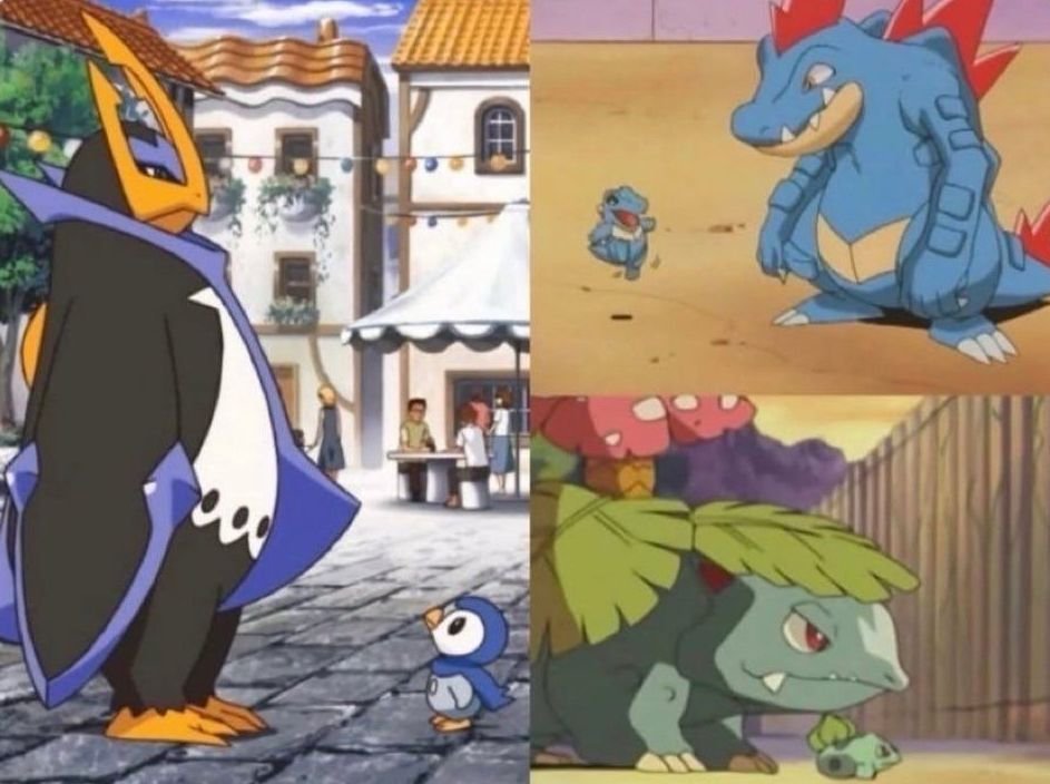 PokeDailyPost's tweet photo. Starter Pokemon size compared to their evolution https://t.co/S8rEyu00Yr