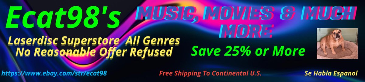 GranadosCondie's tweet photo. Ecat98's Music, Movies & Much more, Hard to believe we are already in the second half of the year. Time flies. Take advantage of our sale of 25% off all departments or make us an offer, No reasonable offers refused. New items are listed daily Check us out, Free shipping to the Continental U.S. https://t.co/fMGyITnHbH
Tin Cup
Hamburger Hill
Love Crimes
Out For Justice
Quigley Down Under
Major Payne
Goodfellas
Mo' Money
Joe Kidd
The Truman Show
Roxanne
The People Vs. Larry Flynt
Firefox
The Lion King THX
New titles are added daily.
