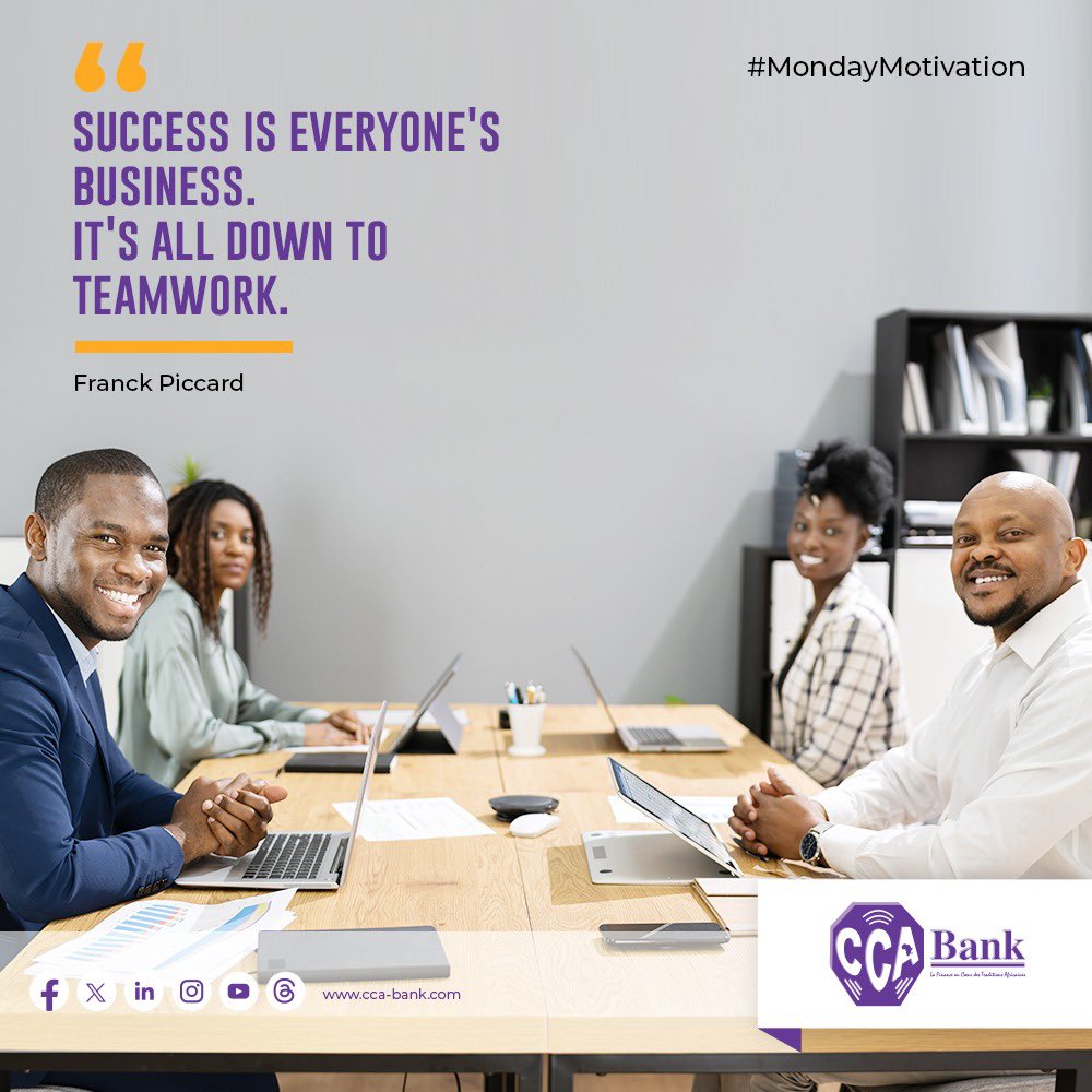 cca_bank's tweet photo. Chaque talent compte, mais c'est notre capacité à collaborer, à partager nos idées et à avancer ensemble qui fait notre véritable valeur.
 Au CCA-Bank se mobilise,pour vous accompagner dans la réalisation de vos projets.

Bon début de semaine à tous.

#CCABank #MondayMotivation https://t.co/ISGZaW2Mkp