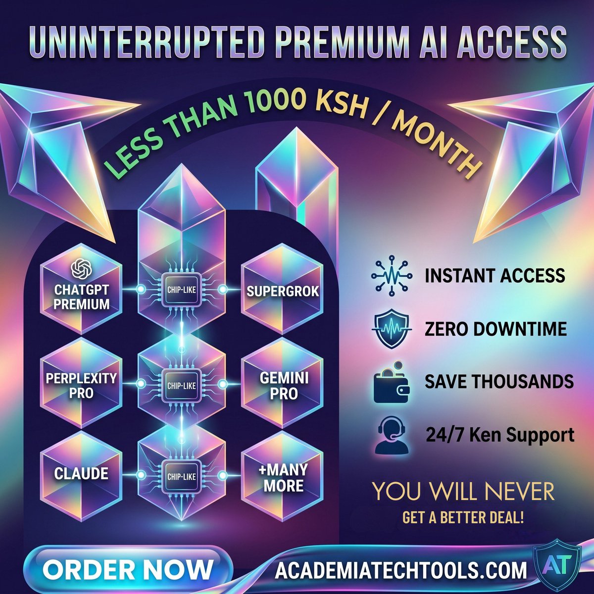 academiahlp's tweet photo. 🚀 Stop Overpaying for AI Tools! Get Premium AI Access for Under KSh 1,000/Month! #AITools #ChatGPT #Claude #Perplexity #HANDSHAKEAI #olkalou #NTV #AIForStudents #Productivity #DATAANNOTATION #Academicwriting #sudi https://t.co/RnPE7snj2f