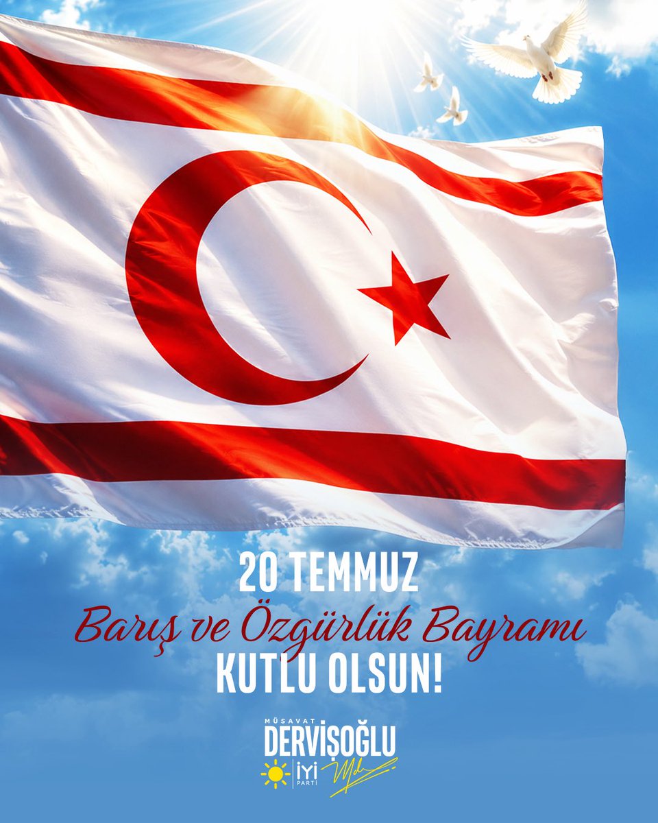 MDervisogluTR's tweet photo. 20 Temmuz 1974; zulme boyun eğmeyen bir milletin, garantörlük hakkını kararlılıkla kullanan Türkiye Cumhuriyeti’nin ve Kıbrıs Türkü’nün, istikbali güvence altına alan tarihi bir hamledir.

Kıbrıs Türklerinin hürriyet ve varoluş mücadelesinin simgesi olan 20 Temmuz Barış ve Özgürlük Bayramı’nı yürekten kutluyor; aziz şehitlerimizi rahmetle, kahraman gazilerimizi minnetle anıyorum.