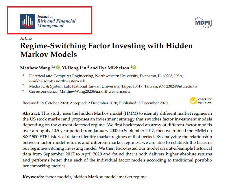 RitOnchain's tweet photo. this paper is f*cking insane

a study out of Northwestern shows how a 3-state Hidden Markov Model absolutely crushes traditional factor investing in trading the S&P 500

it dynamically detects market regimes to dodge major market crashes while delivering 2% annual alpha over standard factors

bookmark before this thread gets buried.