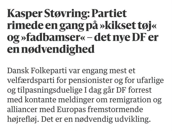 KasperStoevring's tweet photo. Fornyelsen af DF er nødvendig. 
Ikke-vestlige efterkommeres andel af dommene for grov vold er femdoblet på 25 år, en stigning på 400 procent!  Blot et eks.
Når virkeligheden skærpes, må sproget og løsningerne skærpes med den. Med mod og beslutsomhed.
https://t.co/DHBdhdxyOj https://t.co/QbAGA2hxjI