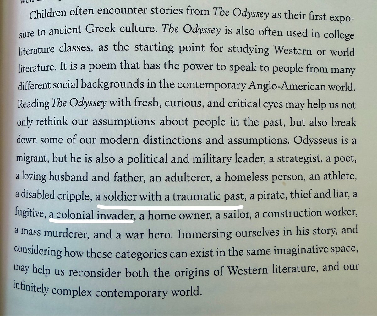 ek_tou_kanapeos's tweet photo. The problem starts with Emily Wilson, the woman who translated The Odyssey. She describes Odysseus as a "soldier with a traumatic past" and a "colonial invader". Something that is nowhere, absolutely NOWHERE, stated in Homer's epic!

Also, she calls Odysseus a "migrant," which is completely false. Homer portrays him as an exile, not as a migrant.

Wilson's translation is biased and anti-Greek

#Odyssey #Homer
