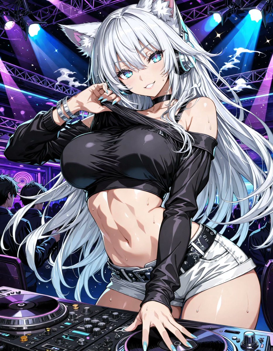 ExMobuu9999's tweet photo. She dropped the beat.
Everyone else dropped their focus.

#AIart #AnimeArt #Kemonomimi #DJGirl #Nightclub #NeonVibes https://t.co/aKoq8Qk2cC