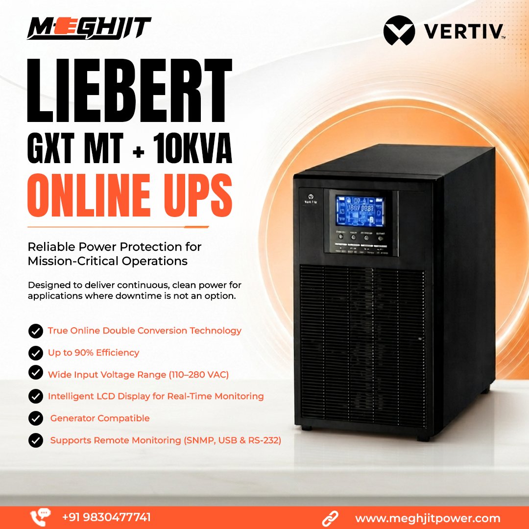 MeghjitPower's tweet photo. The Liebert GXT MT+ helps protect critical systems and maintain business continuity.
👉 Connect with us to learn more.
📞 +91 9830477741
🌐 https://t.co/LVzIn6DPGd
.
.
#Liebert #LiebertUPS #LiebertGXT #GXTMTPlus #10kVAUPS #OnlineUPS #TrueOnlineUPS #PowerProtection #CriticalPower https://t.co/qICgVzOr6U