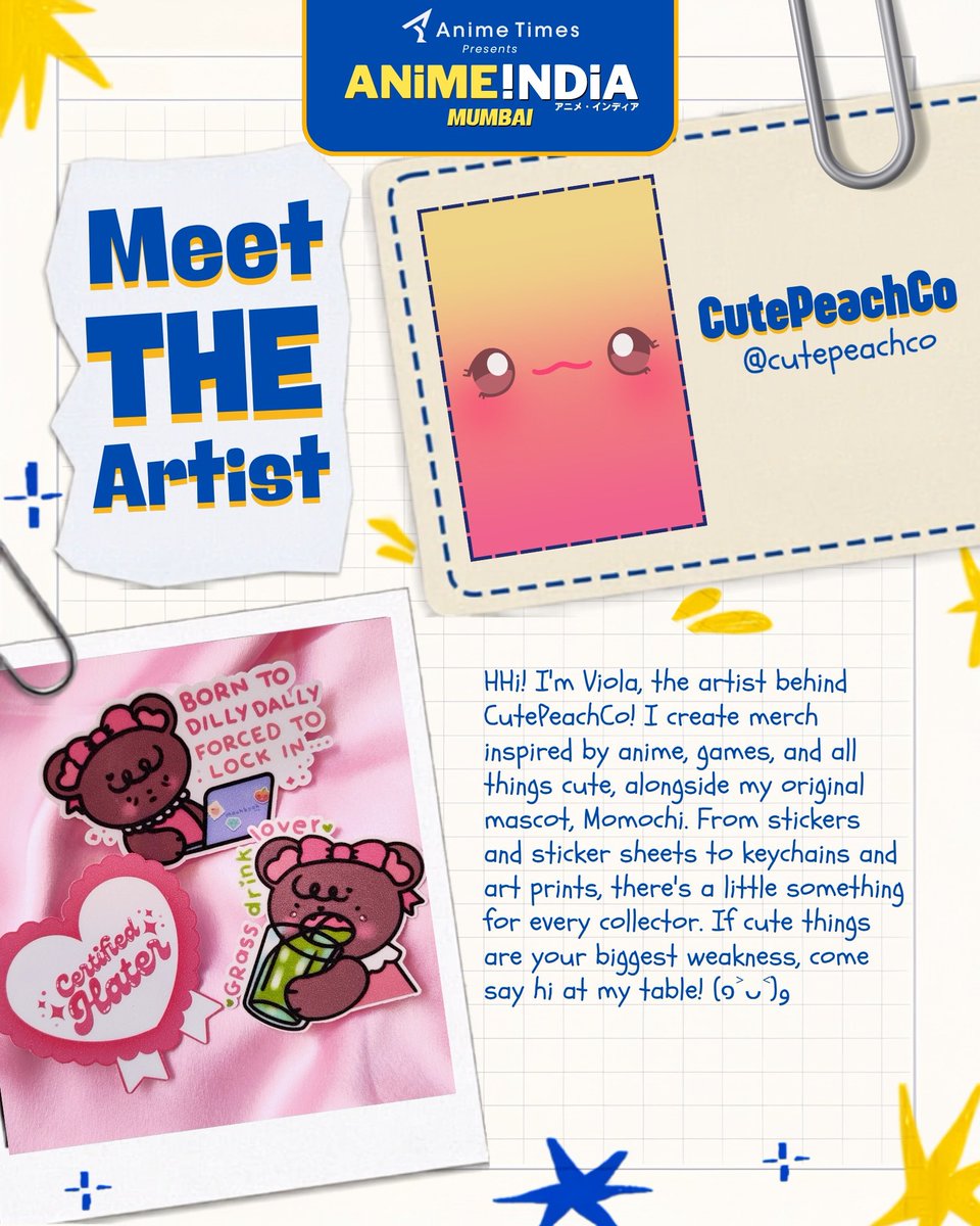 cutepeachco's tweet photo. SURPRISEEEE!! 🥹

CutePeachCo is coming to Anime India Mumbai 2026!! I've been secretly working on SO. MUCH. NEW. MERCH. and I can finally tell you guys where it's all going!!! 🗣️

See you at Artist Alley!! 🩷

🎟️ Get your pass here : https://t.co/kBK7QcQ32f https://t.co/UTML9tqtLW