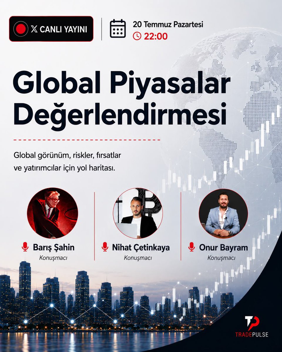 TradePulse_HQ's tweet photo. Global piyasalar nereye gidiyor?

Küresel görünüm, riskler, fırsatlar ve yatırımcılar için yol haritası…

🎙️ Barış Şahin @BarisSahin2K 
🎙️ Nihat Çetinkaya @nhtctnk 
🎙️ Onur Bayram @xtradering 

📅 20 Temmuz Pazartesi
⏰ 22:00

🔴 Canlı yayın X’te. https://t.co/yR9Kf7XCBx