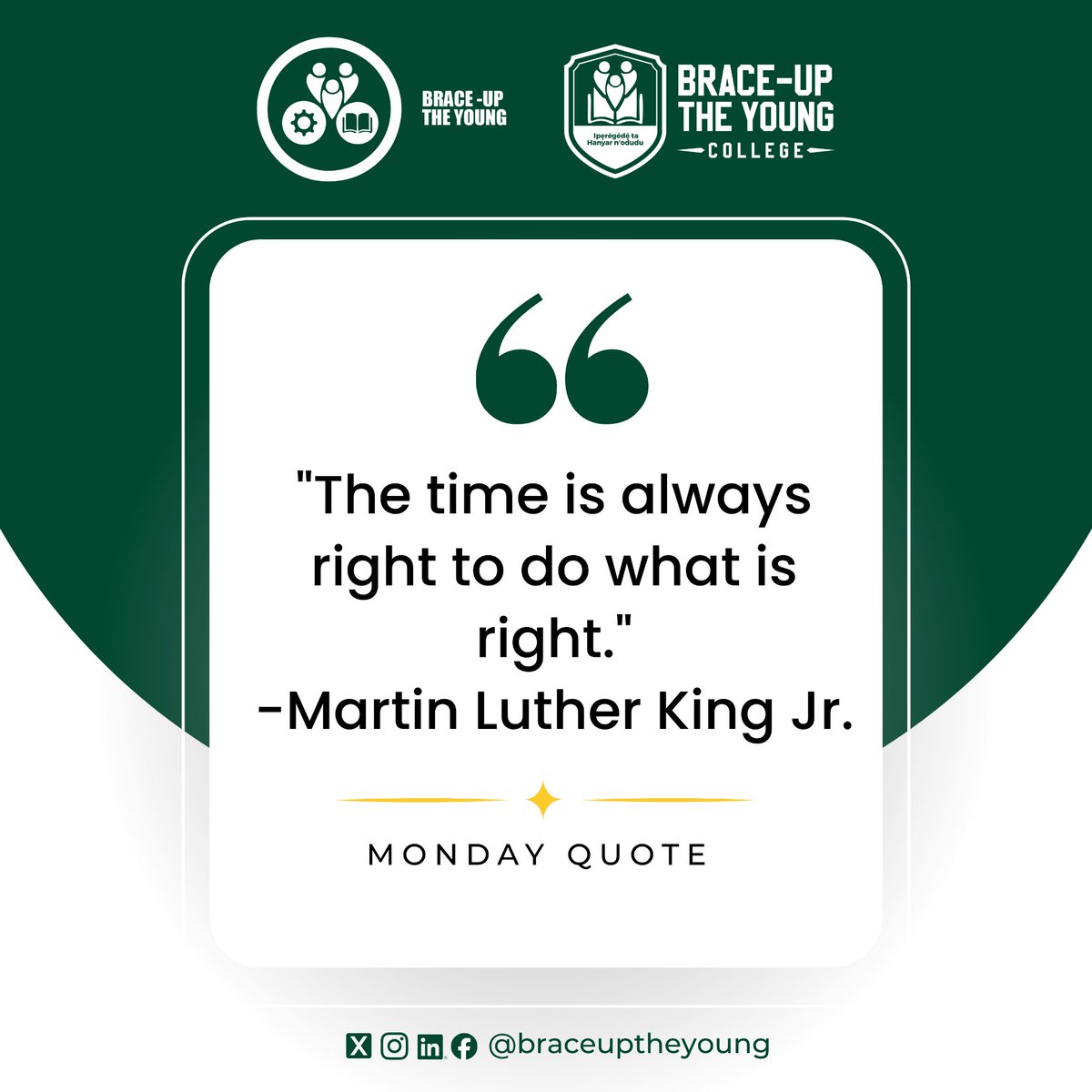 BraceuptheYoung's tweet photo. Too often, we wait for the perfect moment. But the truth is, progress begins the moment we decide to act.

Take that first step toward your goal.
Make that call.
Apply for that opportunity.
Show kindness.
Do what is right.

Happy New Week!✨

#Braceuptheyoung #newweek https://t.co/ttYXf8VPrN