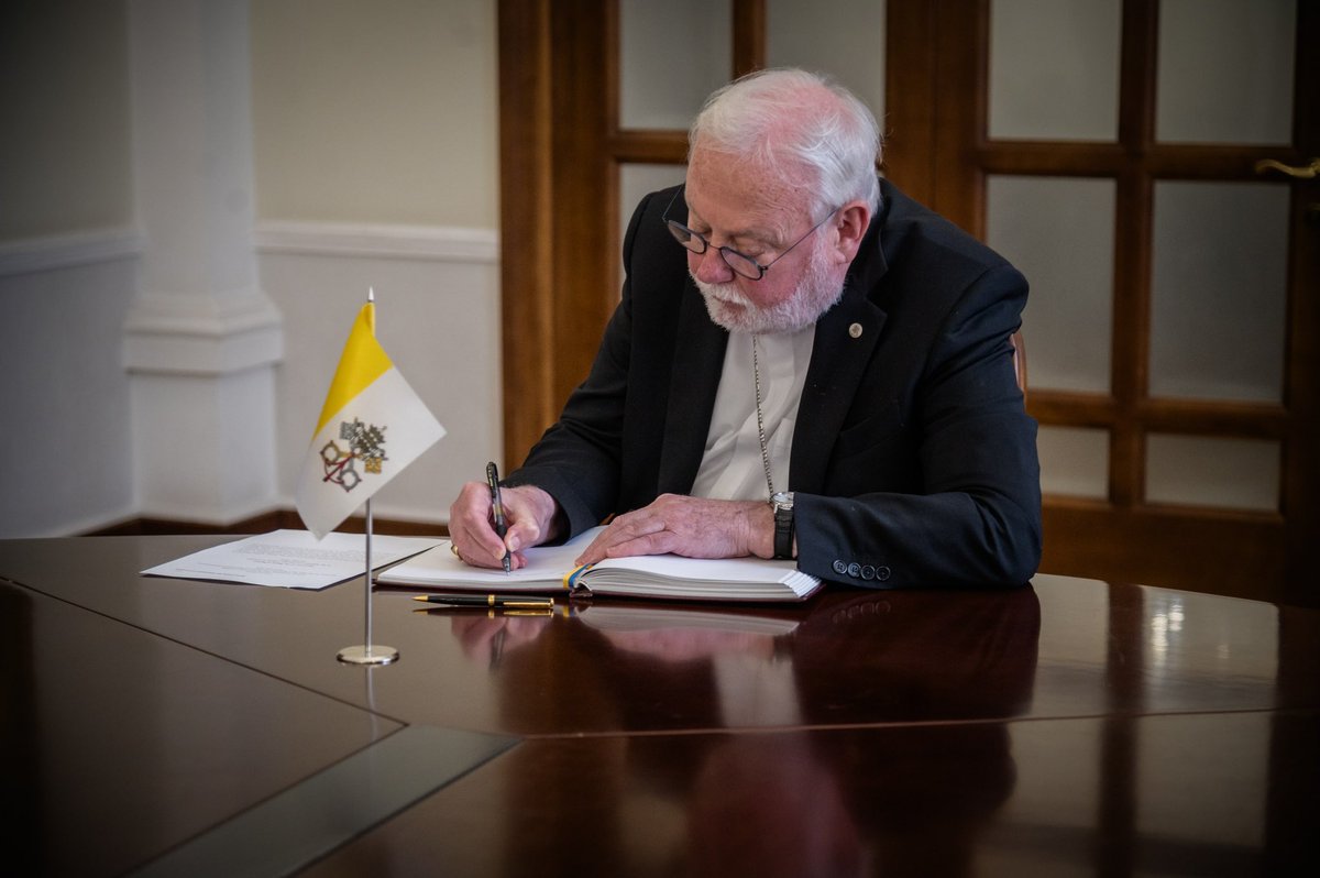 andrii_sybiha's tweet photo. I was pleased to welcome Archbishop Paul Richard Gallagher to Kyiv and thanked him for visiting Ukraine at a time when Russia continues to intensify its terror against our civilians. 

During his visit, Kyiv came under yet another massive Russian missile and drone attack. No briefing can convey the reality of this war better than witnessing it firsthand.

I expressed gratitude for the Holy See's unwavering solidarity with the Ukrainian people, its humanitarian efforts, and its consistent moral leadership in support of peace, human dignity, and international law.

I stressed that one of our highest humanitarian priorities remains securing the return of all Ukrainian prisoners of war, unlawfully detained civilians, and every deported Ukrainian child.

Russia is waging war not only against Ukraine, but also against faith itself. Since the beginning of the full-scale invasion, nearly 740 religious sites of different faiths and denominations—including Orthodox churches, Catholic churches, Protestant places of worship, mosques, synagogues, and other religious buildings—have been damaged or destroyed by Russian attacks. 

I also emphasized the urgent need to protect Ukraine's religious and cultural heritage, particularly after Russia's recent strike on the Kyiv Pechersk Lavra, and called for continued international support in these efforts.

I briefed Archbishop Gallagher on the battlefield situation, Ukraine's peace efforts, and Europe's growing role in advancing a comprehensive and lasting peace. 

The Kremlin continues to escalate terror against civilians and expanding its campaign to recruit mercenaries around the world, including in Africa. We discussed ways to help prevent such exploitation of vulnerable communities through dialogue with partners and religious leaders.

We also discussed further humanitarian cooperation and support.