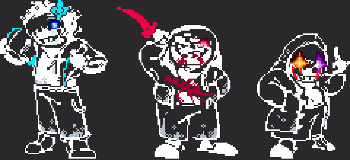 rindaearth_fan's tweet photo. #undertaleAU 
#アンダーテールAU
現時点でUndertale AU WIKIに記載されているAUのサンズをA～Zまで描けばめちゃめちゃうまくなれる説part151
Dust!Void Time Trio Phase1～3 https://t.co/KFBNyy701T