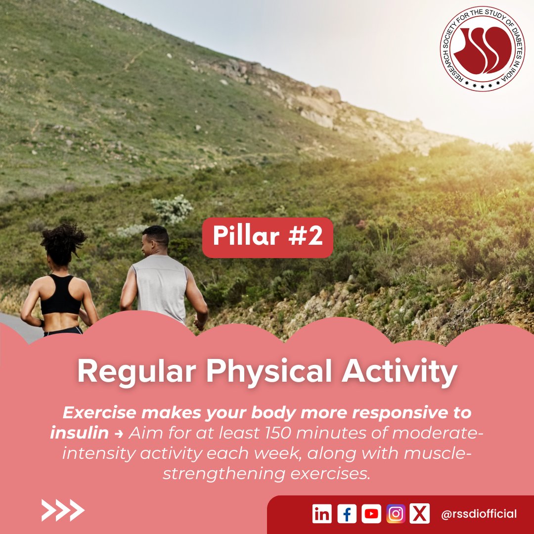 Rssdi_official's tweet photo. 🩺 The 5 Pillars of Type 2 Diabetes Management:

🥗 Healthy nutrition
🏃 Regular physical activity
🩸 Blood sugar monitoring
💊 Take medicines as prescribed
👨‍⚕️ Regular doctor visits
Small, consistent steps can lead to better diabetes control and fewer complications.

#RSSDI https://t.co/nurqrM00PT