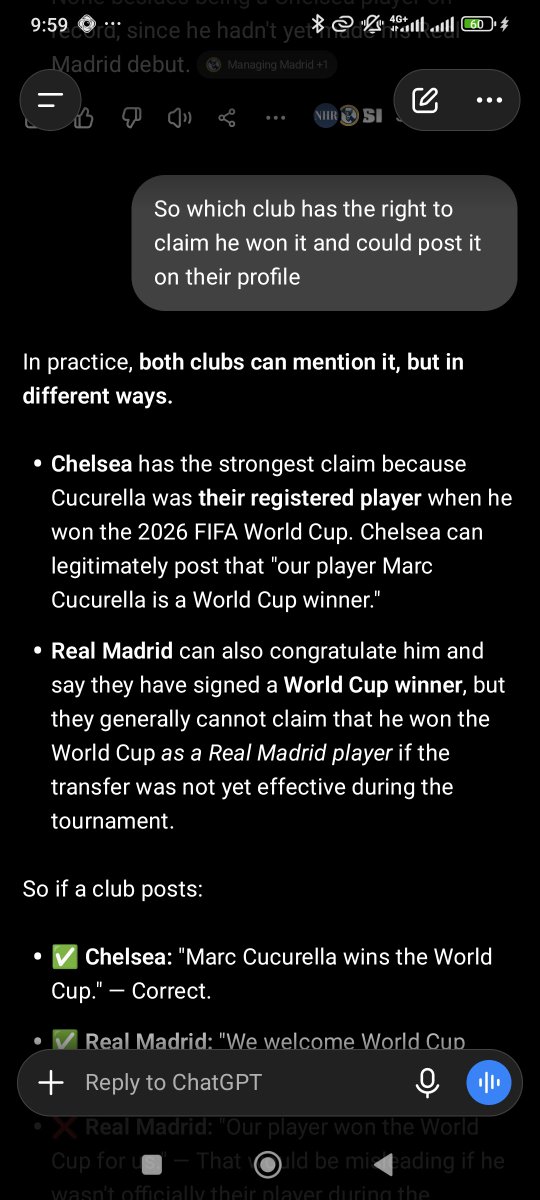 feeldabwoy0's tweet photo. For those saying it was Real Madrid, here's the official record: Marc Cucurella won the 2026 World Cup as a Chelsea player. The transfer to Madrid wasn't officially in effect during the tournament. Facts over opinions. 💙🏆 https://t.co/6XIgpeZ9nK