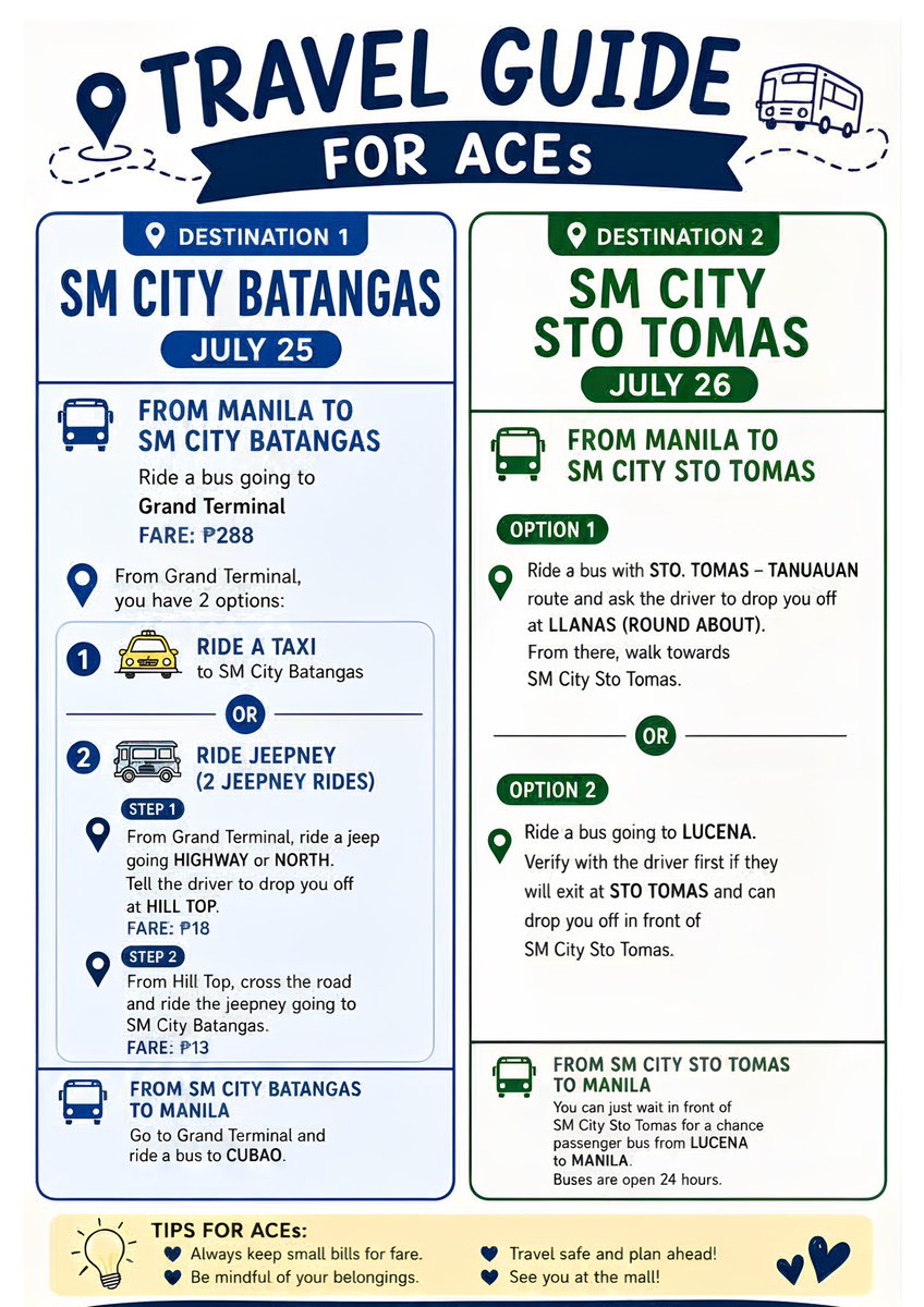 BatangACEs's tweet photo. Hi ACEs!!! 💙  

Going to BGYO’s Batangas event this weekend?  

We got you! Here’s your travel guide from Manila → SM Batangas &amp; SM Sto. Tomas  

See you there! 🔥

#BGYO_OnDemand #BGYO_Sinta 
#BGYO @bgyo_ph https://t.co/8cmltQ3UQc