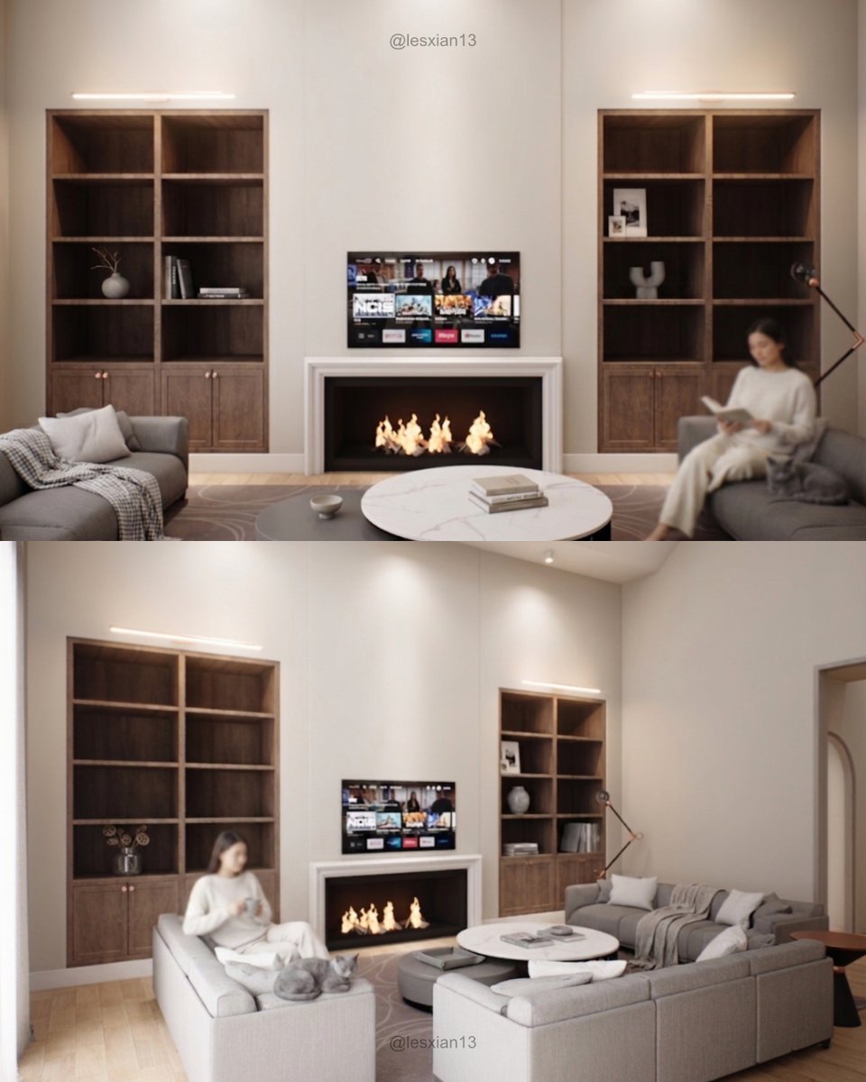 MrzHam24's tweet photo. 20.07.2026-
Throwback: a walnut built-in wall shaped around a fireplace and TV, designed with the client from sketch to final render. 🔥🪵
#interiordesign #d5render #sketchup #livingroom #livingroomdesign https://t.co/lJhrADYDGk