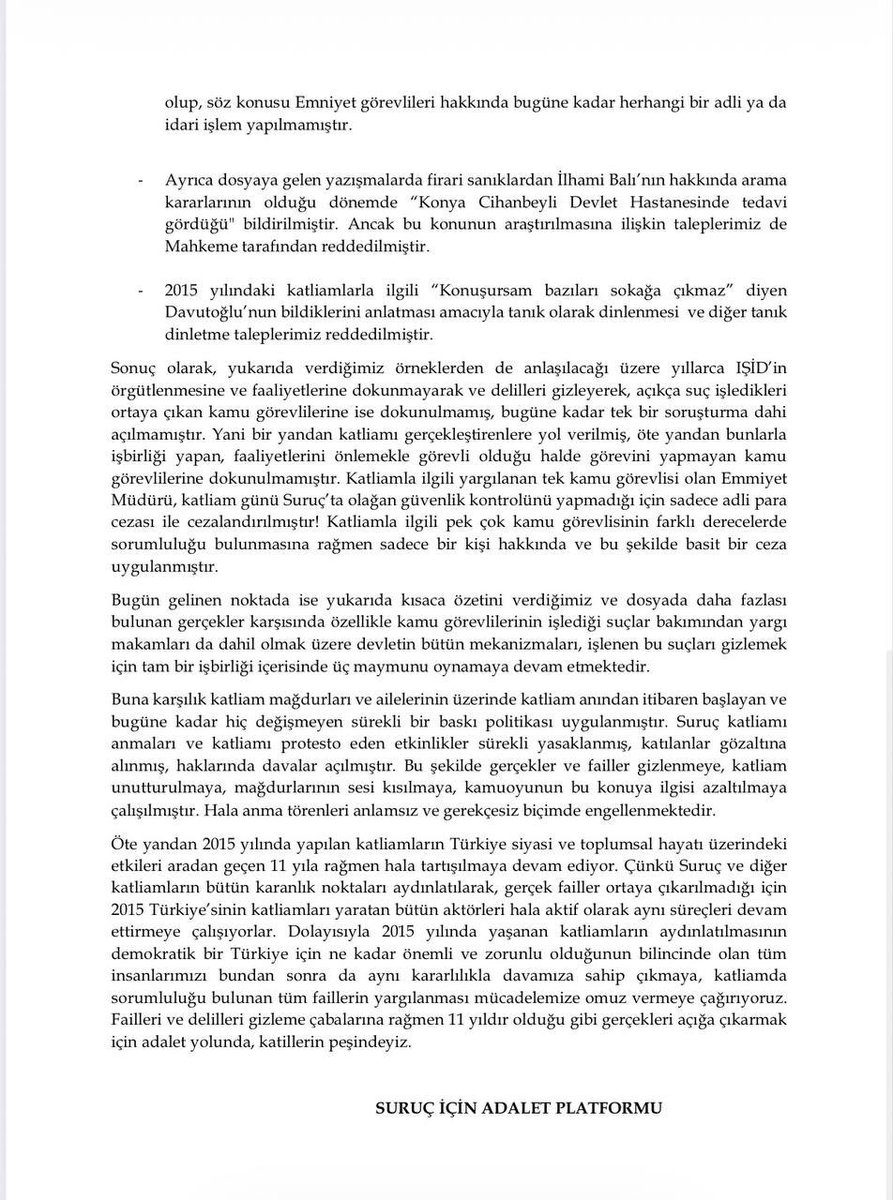 Surucicinadalet's tweet photo. 🟠Suruç katliamının 11. yılında Suruç için adalet platformu olarak katliam davası ve adalet mücadelesine dair açıklamamızdır. https://t.co/wBPqPcdJdM