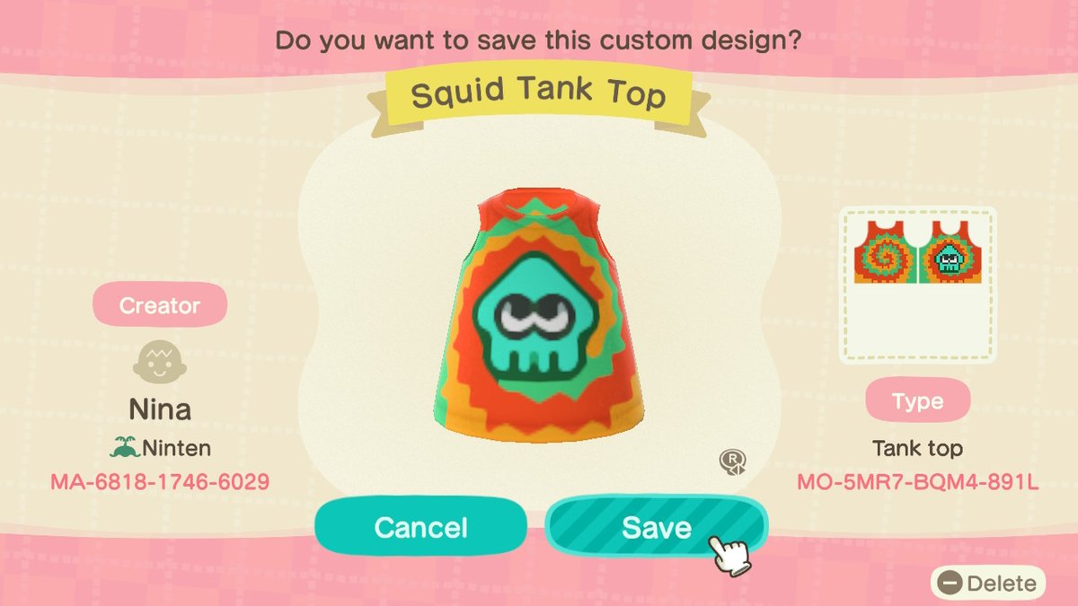 NintendoDE's tweet photo. Echt spritzig! Zwei neue #Splatoon-Designs sind jetzt in #AnimalCrossing: New Horizons verfügbar!

Nintendo Switch Online-Mitglieder können sie im Spiel am Designtausch-Terminal herunterladen. https://t.co/ar87yzujsH
