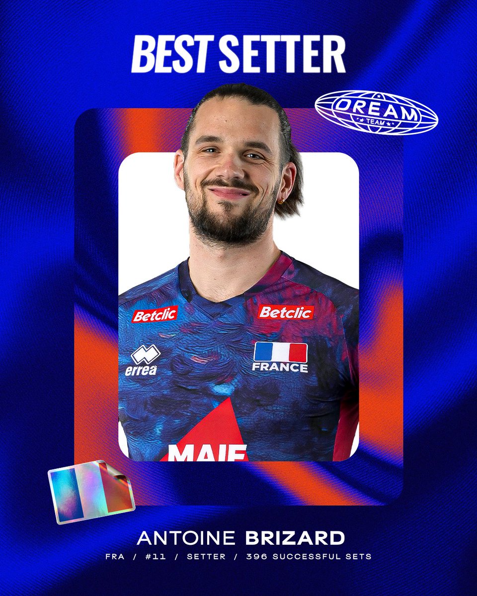 volleyballworld's tweet photo. #VNL2026 DREAM TEAM ✨: BEST SETTER, ANTOINE BRIZARD 🇫🇷

Two Olympic gold medals. 🥇🥇
Two VNL titles. 🏆🏆
And still one of the game's finest conductors. 🎻

Even though a young French squad fell short of the VNL Finals this year, Antoine Brizard once again showed why he's among the world's elite setters.

🎮 Play VNL Fantasy for free on the VBTV App: https://t.co/ZiIhlpAMAj

🏐 #BePartOfTheGame #Volleyball