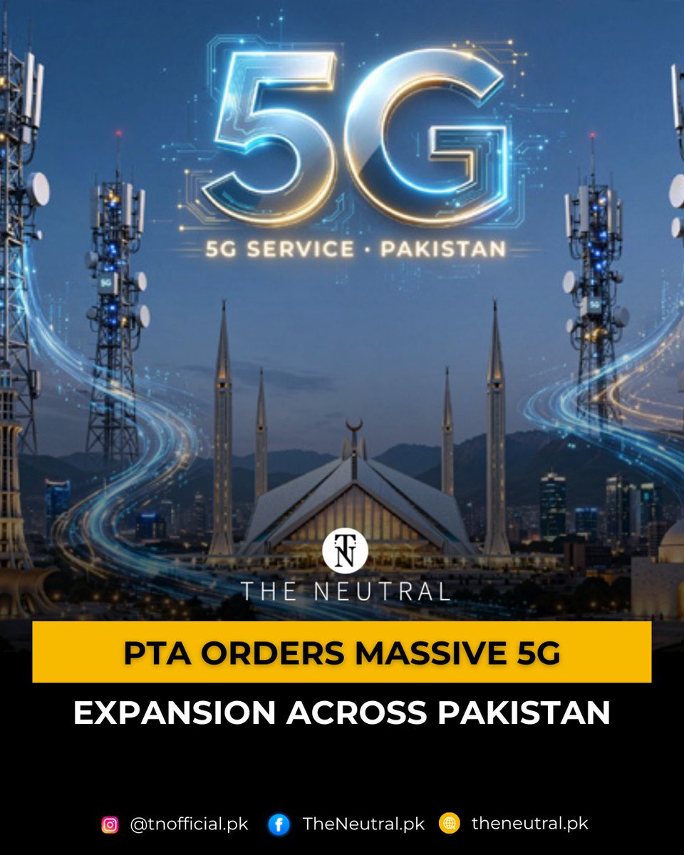 TNeutralpk68070's tweet photo. The PTA has directed telecom companies to accelerate Pakistan's 5G rollout by installing 1,000 new towers each, upgrading infrastructure and improving 4G and 5G services nationwide.
https://t.co/UyiT2nuPbE
#PTA #5G #Pakistan #Telecom #MobileInternet #4G https://t.co/My7SyxjqFO