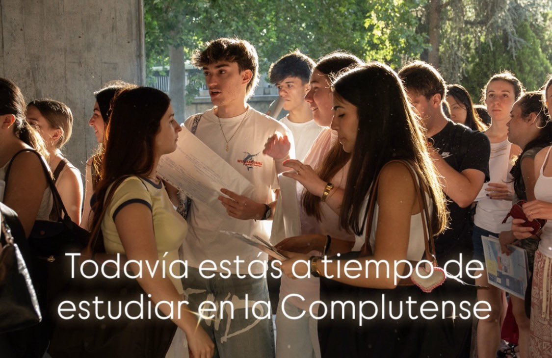unicomplutense's tweet photo. 💙 Aún tenemos un sitio para ti.

Que no haya sido tu primera opción no significa que no pueda convertirse en la mejor. En #LaComplutense aún quedan plazas en grados con grandes oportunidades profesionales.

📚 Historia, Periodismo, Turismo, Traducción e Interpretación, Sociología, Antropología, Geología… ¡y muchos más!

📅 Solicita tu plaza del 20 al 24 de julio. 📢 Admitidos: 3 de septiembre.

👉 Más información: https://t.co/pKxh9uwEap
#VenALaComplutense #UniversidadPública #TuFuturoEmpiezaAquí