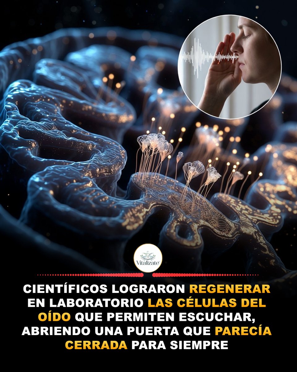 Vitalizate_ya's tweet photo. EL SONIDO QUE PODRÍA VOLVER. 👂🔬

Durante mucho tiempo, la medicina creyó que la pérdida de audición era, en gran parte, un camino de una sola dirección: una vez que se dañaban las células que nos permiten oír, no había vuelta atrás. Por eso este avance científico tiene a los investigadores tan entusiasmados: podría cambiar esa creencia por completo.

Para entenderlo, hay que conocer a las protagonistas. En lo profundo del oído hay unas células muy especiales llamadas 𝐜𝐞́𝐥𝐮𝐥𝐚𝐬 𝐜𝐢𝐥𝐢𝐚𝐝𝐚𝐬. Son como diminutos pelillos que vibran con el sonido y traducen esas vibraciones en señales que el cerebro entiende como música, voces, risas. El problema es que, en los humanos, cuando estas células se dañan (por ruido fuerte, edad o ciertos medicamentos), 𝐧𝐨 𝐬𝐞 𝐫𝐞𝐠𝐞𝐧𝐞𝐫𝐚𝐧 solas. Y de ahí viene buena parte de la sordera.

Lo asombroso es que otros animales, como las aves, SÍ regeneran esas células. Los científicos llevan años estudiando ese "secreto" para intentar despertarlo en el ser humano. Y recientemente lograron, en laboratorio, 𝐫𝐞𝐠𝐞𝐧𝐞𝐫𝐚𝐫 este tipo de células, un paso enorme hacia tratamientos que algún día podrían devolver audición perdida.

Con honestidad: esto está en fase de investigación, aún lejos de ser un tratamiento en la consulta. Pero abre una puerta que parecía cerrada con llave. Y mientras la ciencia avanza, cuidar la audición que tienes es más importante que nunca.

⚡ EL RITUAL VITALÍZATE: PROTEGER TU AUDICIÓN

1. Baja el volumen de los audífonos: la regla del 60/60 (máximo 60% de volumen, máximo 60 minutos seguidos) protege tus oídos.
2. Usa protección en ambientes ruidosos (conciertos, herramientas, tráfico intenso). El daño por ruido es acumulativo e invisible.
3. Da descansos de silencio a tus oídos: el ruido constante los agota.
4. Cuida tu circulación (movimiento, buena alimentación): el oído interno depende de un buen riego de sangre.

El futuro promete recuperar lo perdido. El presente te pide cuidar lo que tienes.

¿Cuidas tus oídos del ruido o no le dabas importancia? 👇

📚 Contexto: la regeneración de células ciliadas del oído se investiga en biología regenerativa. En fase experimental.