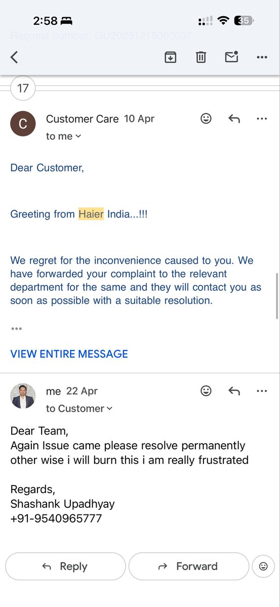 Ekpassenger's tweet photo. Still no permanent solution. The defect existed during warranty and continues today. Kindly replace my refrigerator Stop temporary repairs  @IndiaHaier @HaierAppliances @Haier_Global @jagograhakjago https://t.co/eEaLPbHn0I